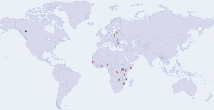 Project locations on world map
